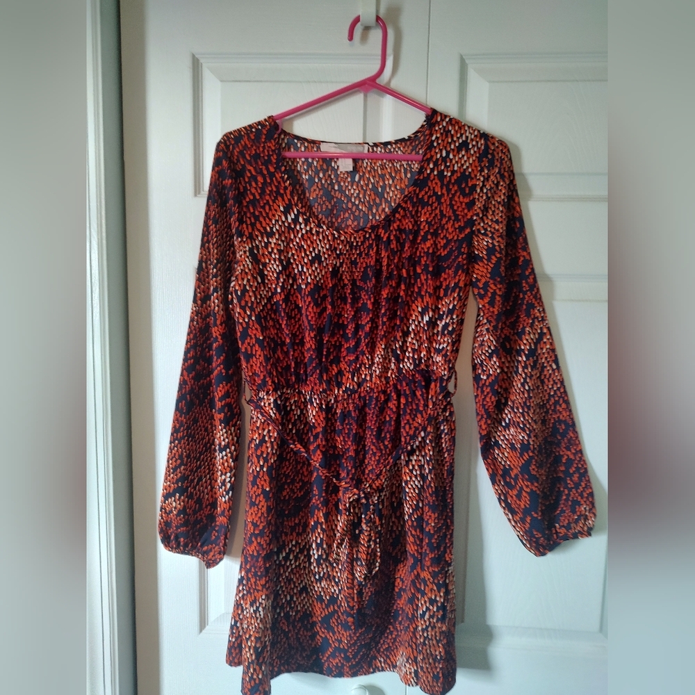Forever 21 long sleeve dress in orange and blue, .  Women's Small